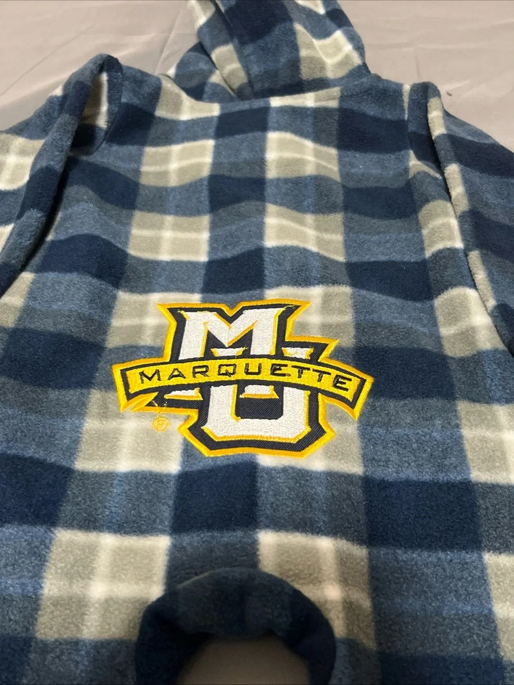 Marquette University Golden Eagles infant plaid fleece full-zip hooded jumpsuit